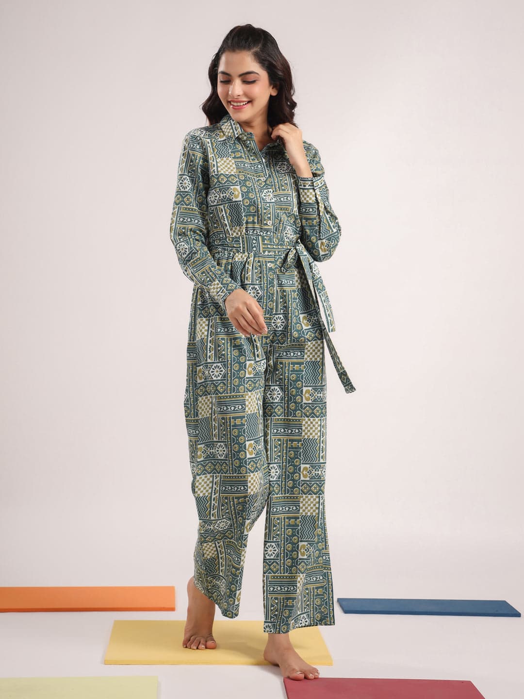 Tiko Fashion Green Pure Cotton Jumpsuit