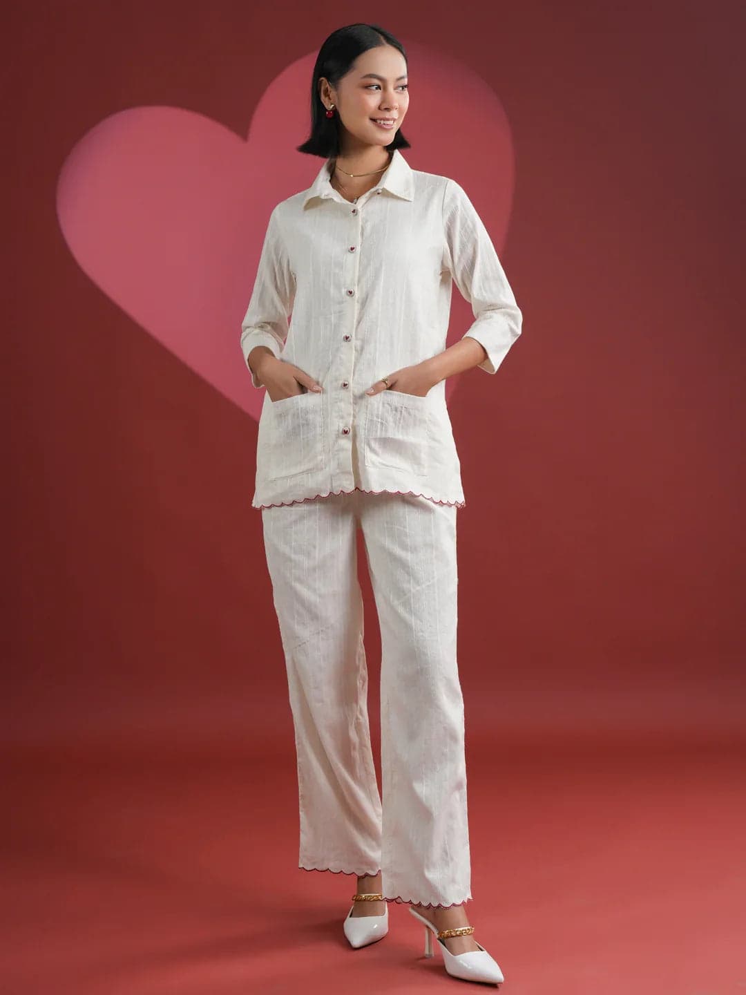 Tiko Fashion White Solid Print Cotton Night Suit Set