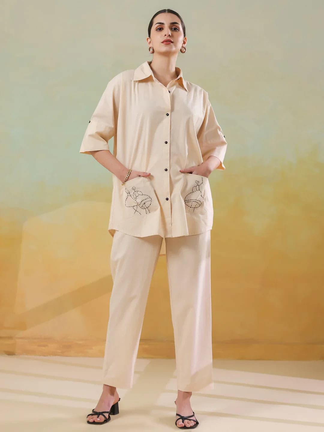Tiko Fashion Women's Cream Color Embroidered Co-Ord Set